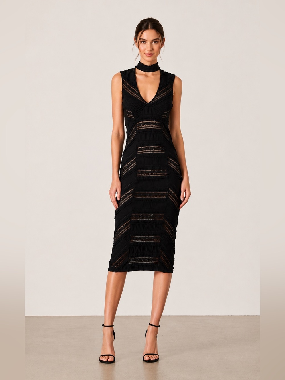 Cinq A Sept Black Kors Lace Choker Cocktail Dress